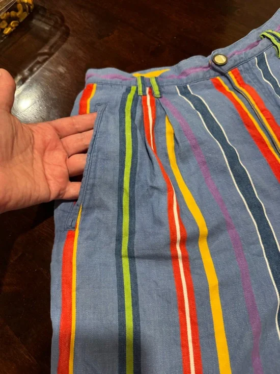 Vintage Lizwear High Waisted Rainbow Striped Pleated Denim Shorts size 12 - Picture 10 of 11